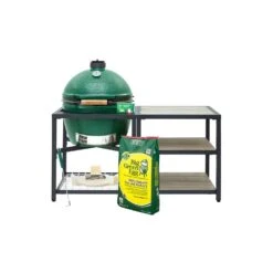 Big Green Egg 24 In. XLarge EGG Package With Modular Nest And Side Table With Weathered Acacia Inser